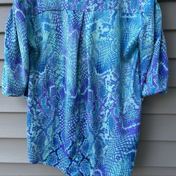 Jennifer Lopez Snake Print Dolman Sleeve Top Blue Green Flowy Women’s Size L - Picture 10 of 14